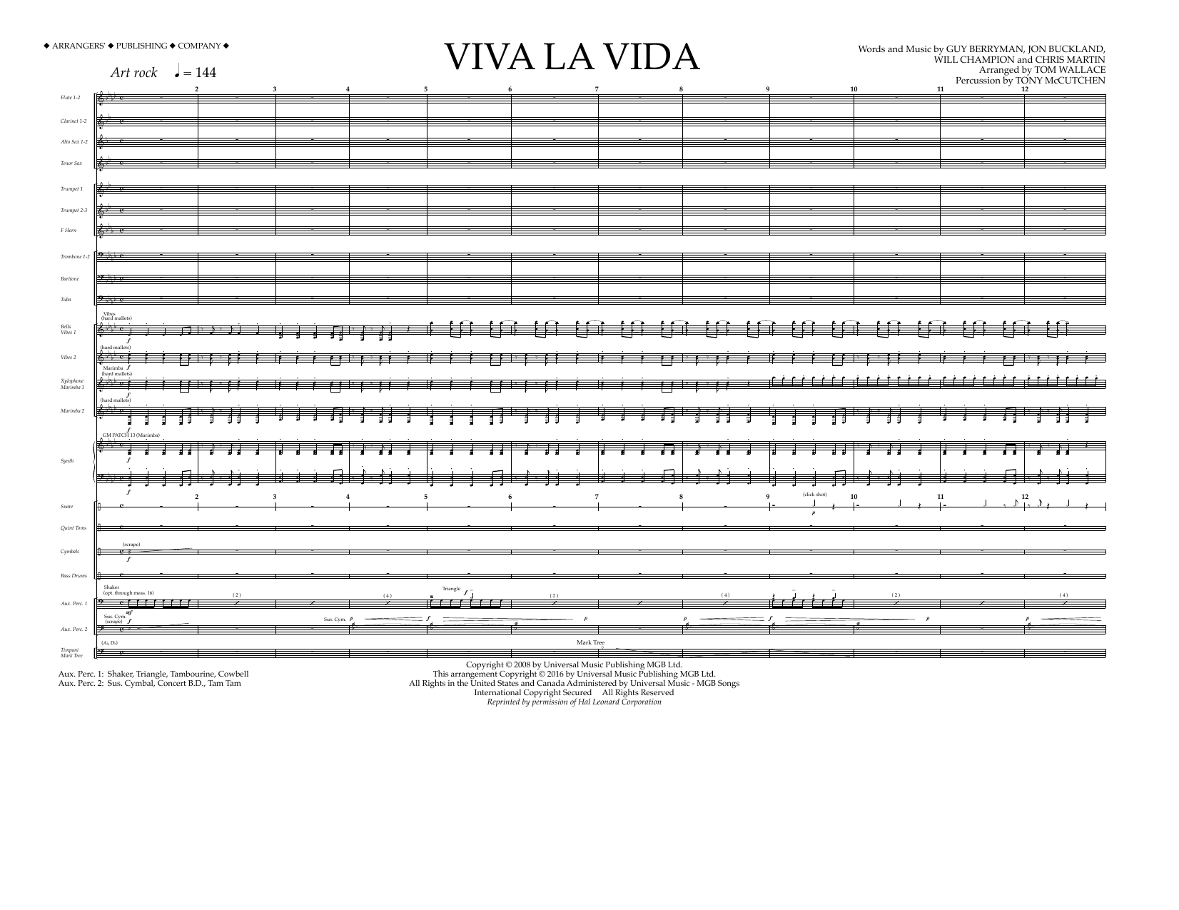 Download Tom Wallace Viva La Vida - Full Score Sheet Music and learn how to play Marching Band PDF digital score in minutes