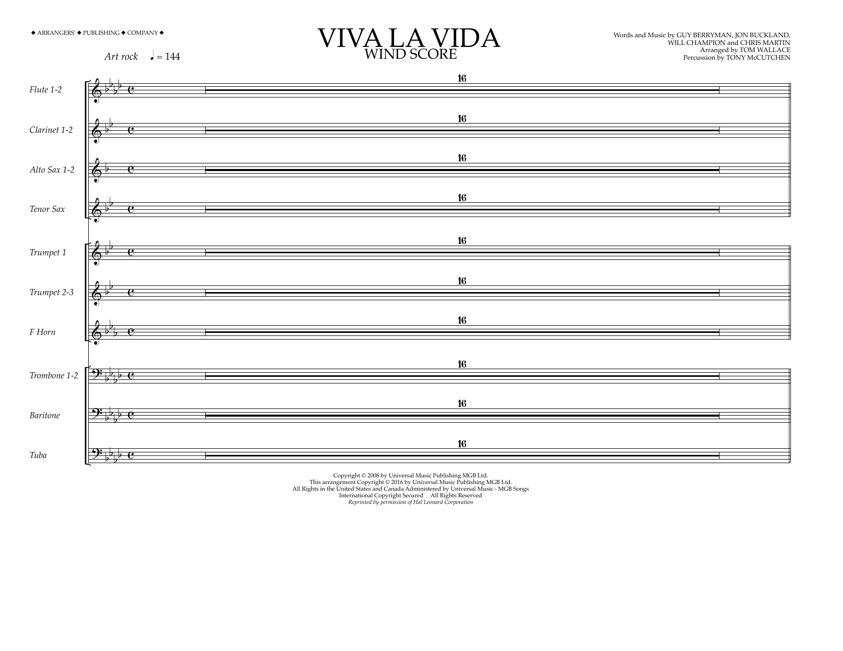Download Tom Wallace Viva La Vida - Wind Score Sheet Music and learn how to play Marching Band PDF digital score in minutes