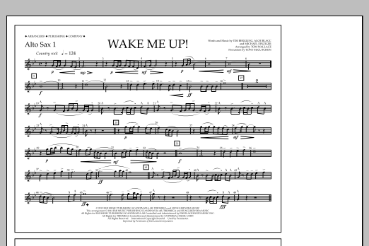 Download Tom Wallace Wake Me Up! - Alto Sax 1 Sheet Music and learn how to play Marching Band PDF digital score in minutes