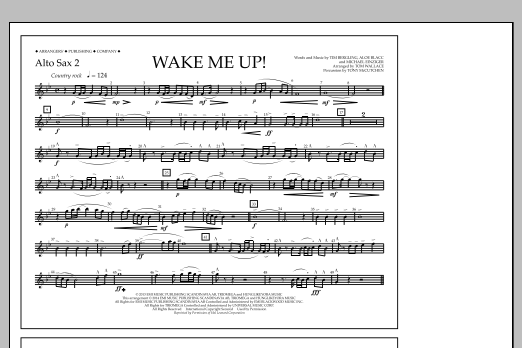 Download Tom Wallace Wake Me Up! - Alto Sax 2 Sheet Music and learn how to play Marching Band PDF digital score in minutes