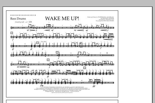 Download Tom Wallace Wake Me Up! - Bass Drums Sheet Music and learn how to play Marching Band PDF digital score in minutes
