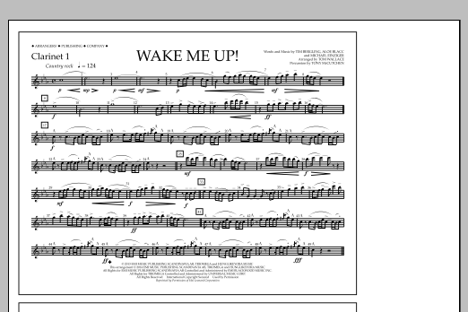 Download Tom Wallace Wake Me Up! - Clarinet 1 Sheet Music and learn how to play Marching Band PDF digital score in minutes