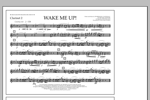 Download Tom Wallace Wake Me Up! - Clarinet 2 Sheet Music and learn how to play Marching Band PDF digital score in minutes