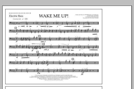 Download Tom Wallace Wake Me Up! - Electric Bass Sheet Music and learn how to play Marching Band PDF digital score in minutes