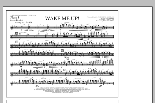 Download Tom Wallace Wake Me Up! - Flute 1 Sheet Music and learn how to play Marching Band PDF digital score in minutes