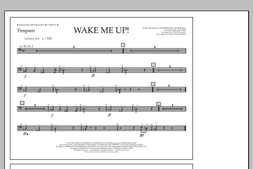 Download Tom Wallace Wake Me Up! - Timpani Sheet Music and learn how to play Marching Band PDF digital score in minutes