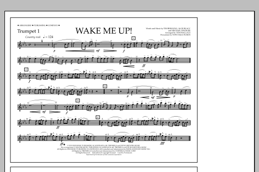 Download Tom Wallace Wake Me Up! - Trumpet 1 Sheet Music and learn how to play Marching Band PDF digital score in minutes