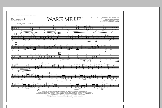 Download Tom Wallace Wake Me Up! - Trumpet 3 Sheet Music and learn how to play Marching Band PDF digital score in minutes
