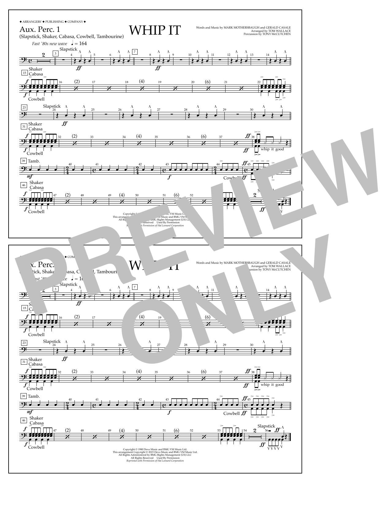 Download Tom Wallace Whip It - Aux. Perc. 1 Sheet Music and learn how to play Marching Band PDF digital score in minutes