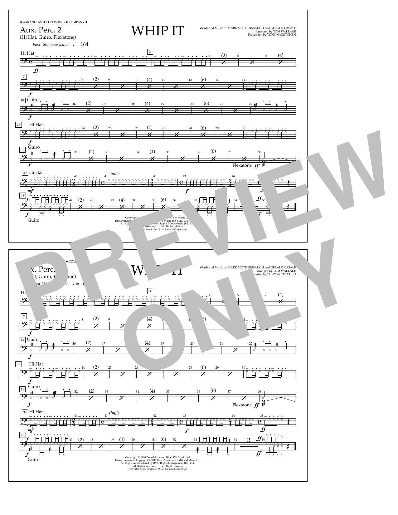 Download Tom Wallace Whip It - Aux. Perc. 2 Sheet Music and learn how to play Marching Band PDF digital score in minutes