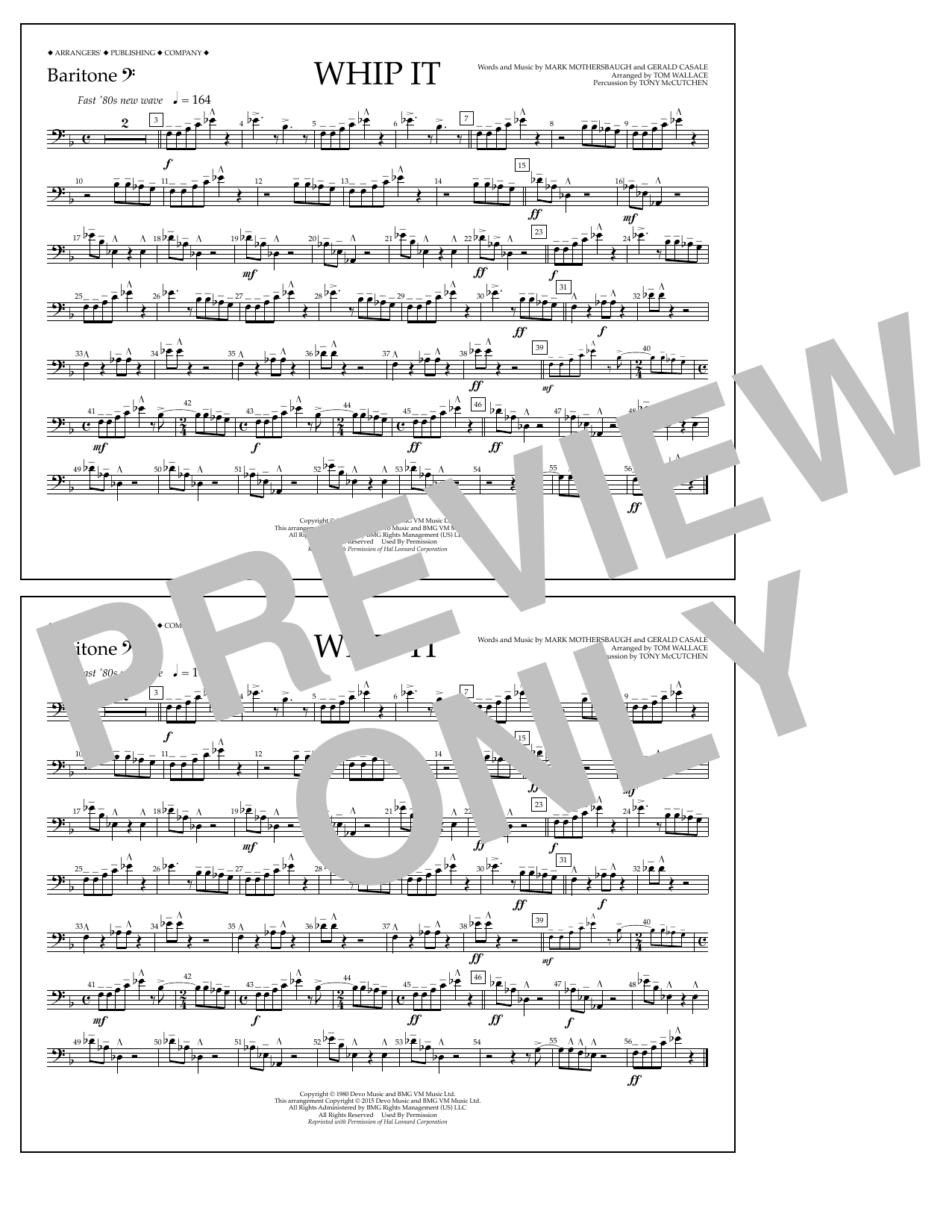 Download Tom Wallace Whip It - Baritone B.C. Sheet Music and learn how to play Marching Band PDF digital score in minutes