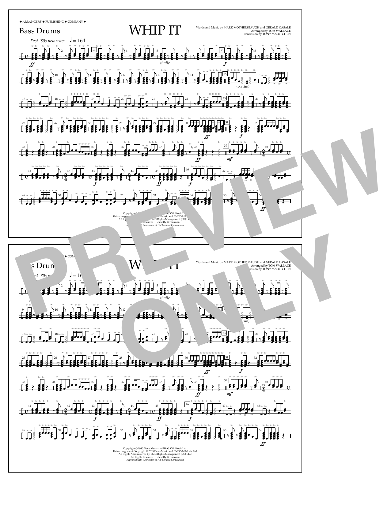 Download Tom Wallace Whip It - Bass Drums Sheet Music and learn how to play Marching Band PDF digital score in minutes