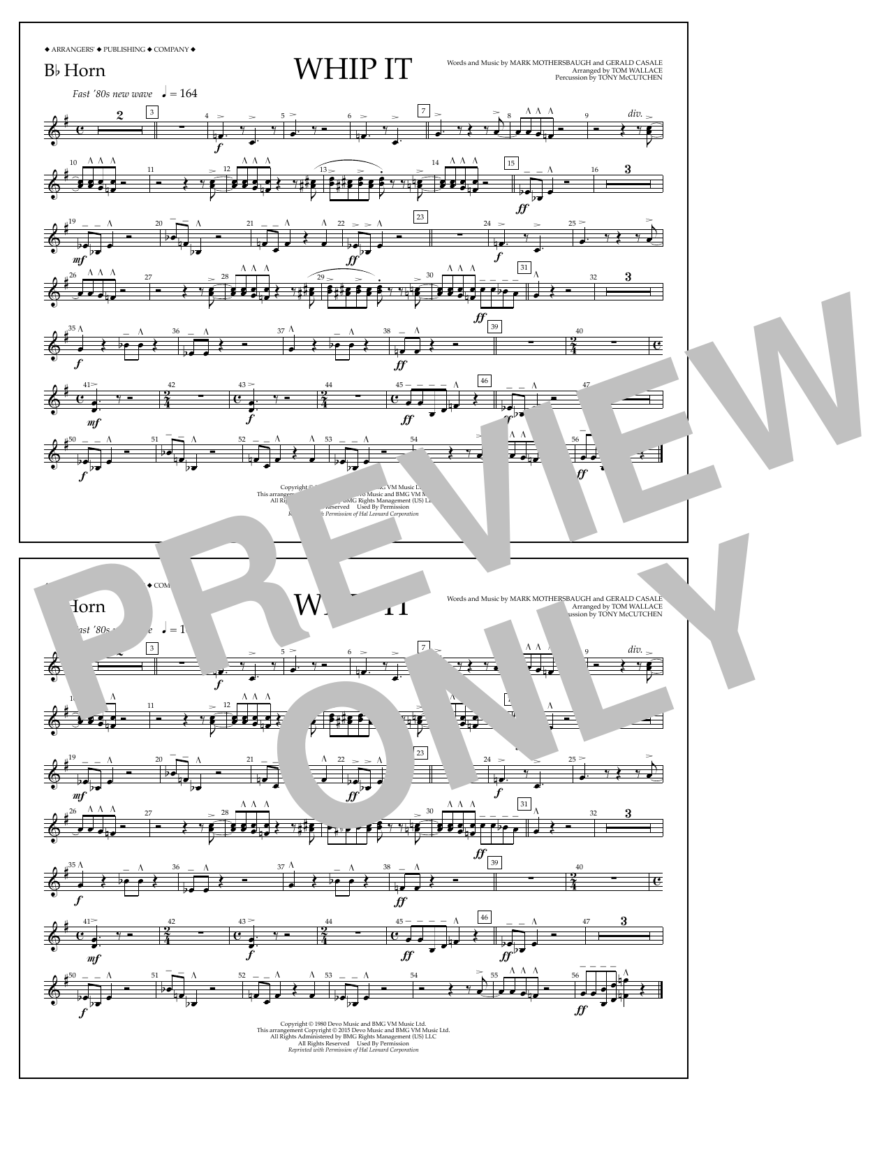 Download Tom Wallace Whip It - Bb Horn Sheet Music and learn how to play Marching Band PDF digital score in minutes