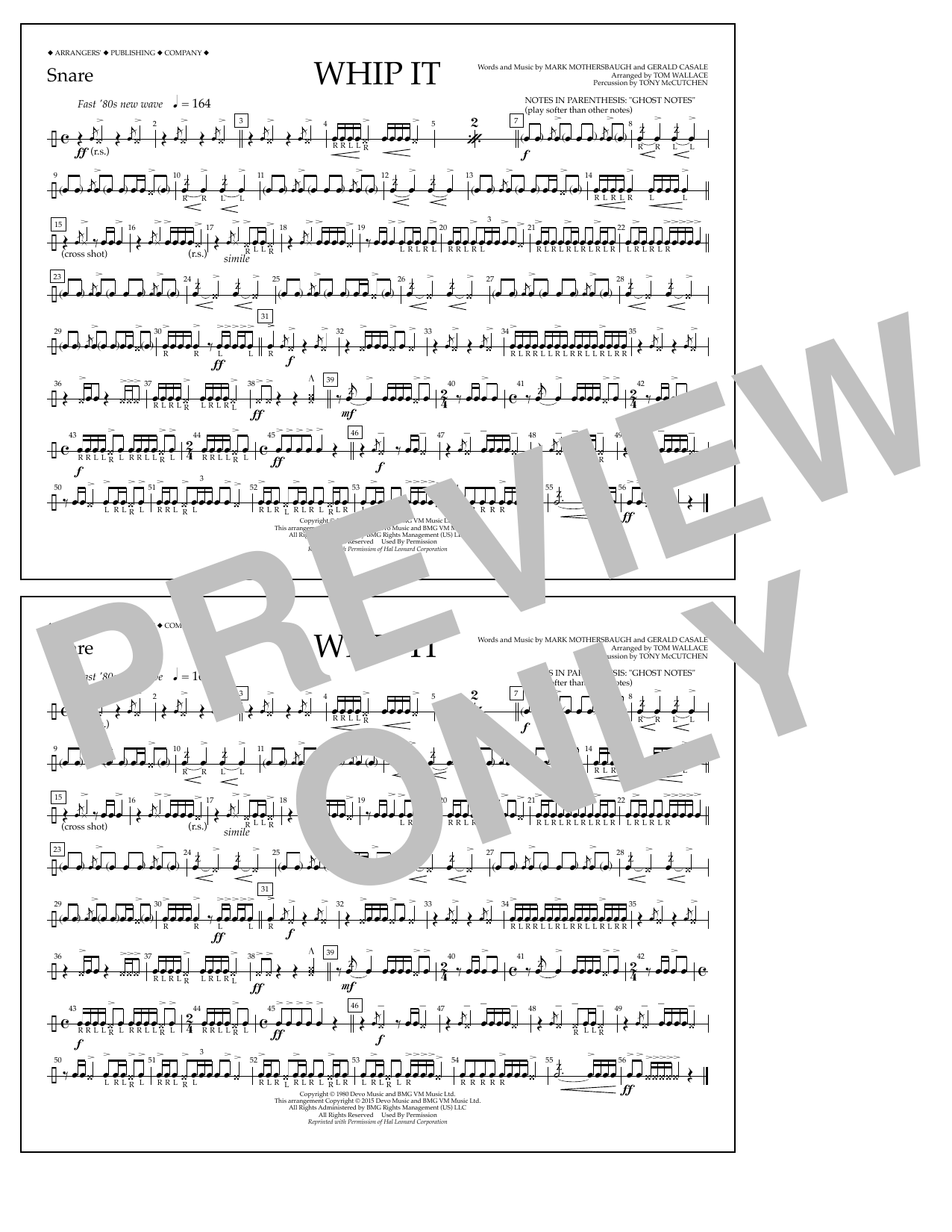 Download Tom Wallace Whip It - Snare Sheet Music and learn how to play Marching Band PDF digital score in minutes