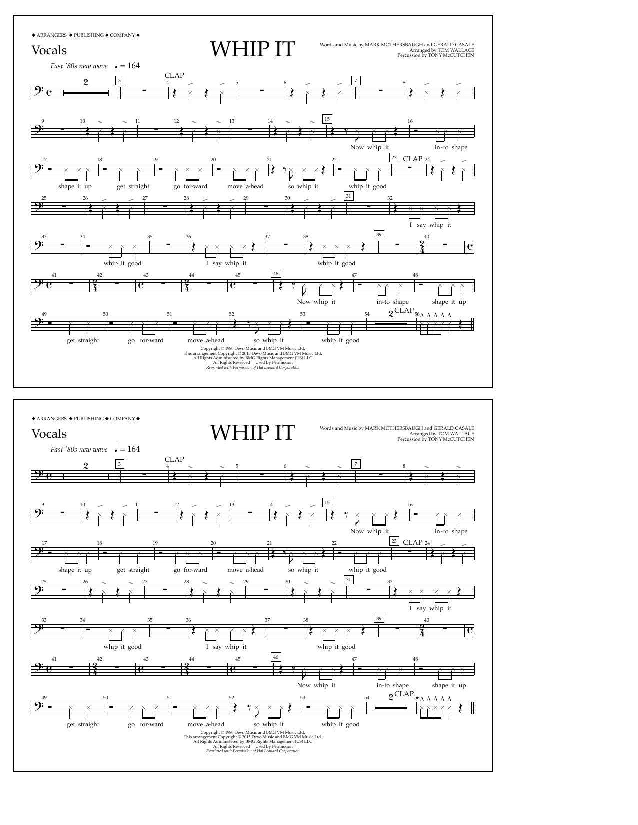 Download Tom Wallace Whip It - Vocals Sheet Music and learn how to play Marching Band PDF digital score in minutes