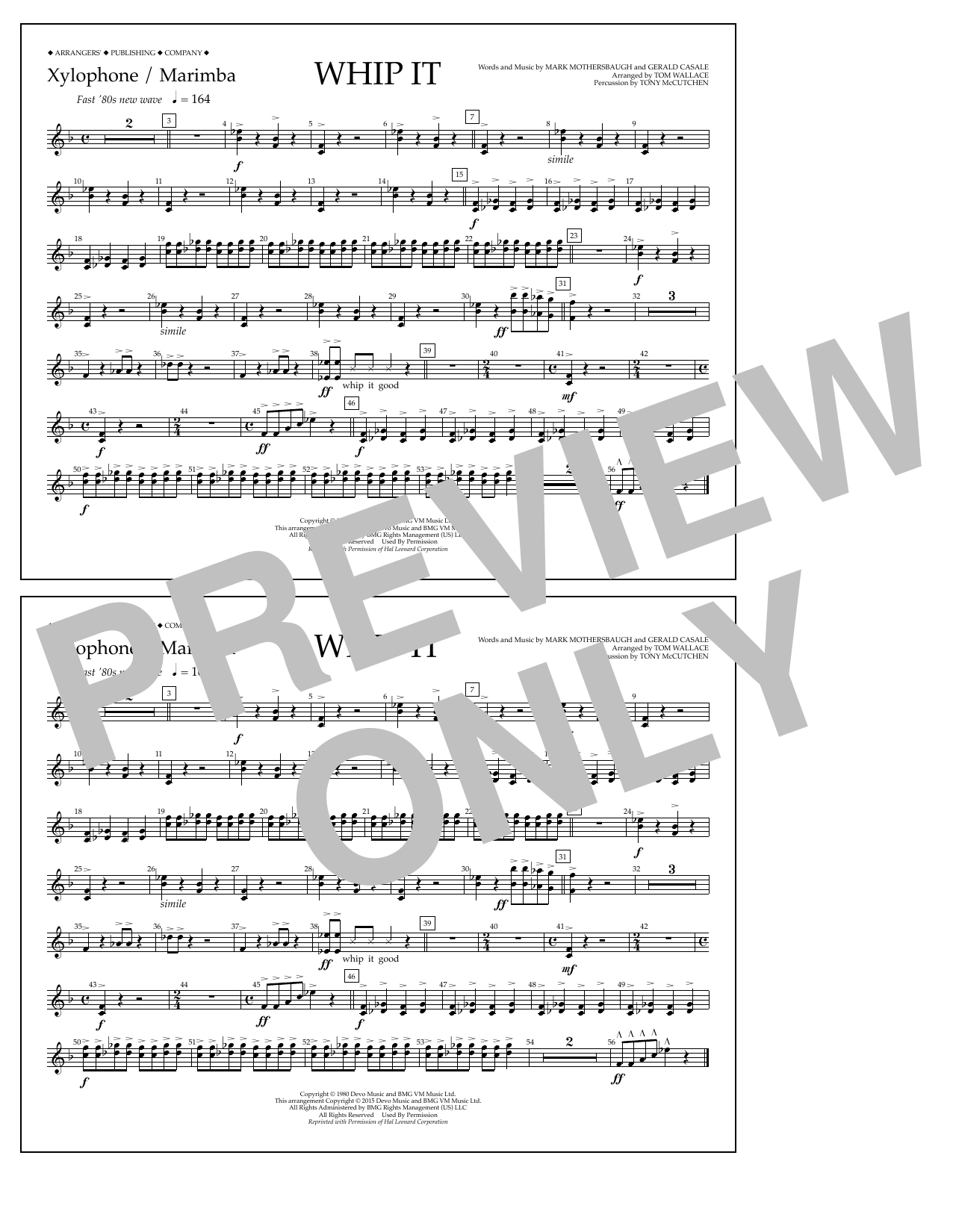 Download Tom Wallace Whip It - Xylophone/Marimba Sheet Music and learn how to play Marching Band PDF digital score in minutes