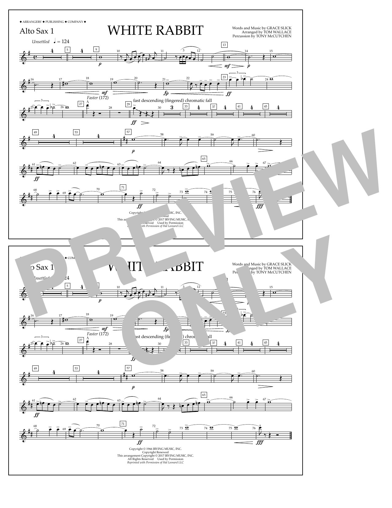 Download Tom Wallace White Rabbit - Alto Sax 1 Sheet Music and learn how to play Marching Band PDF digital score in minutes