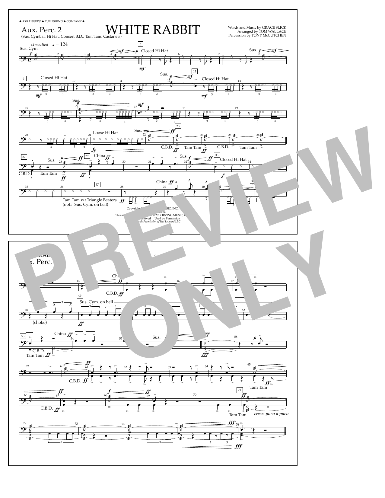 Download Tom Wallace White Rabbit - Aux. Perc. 2 Sheet Music and learn how to play Marching Band PDF digital score in minutes