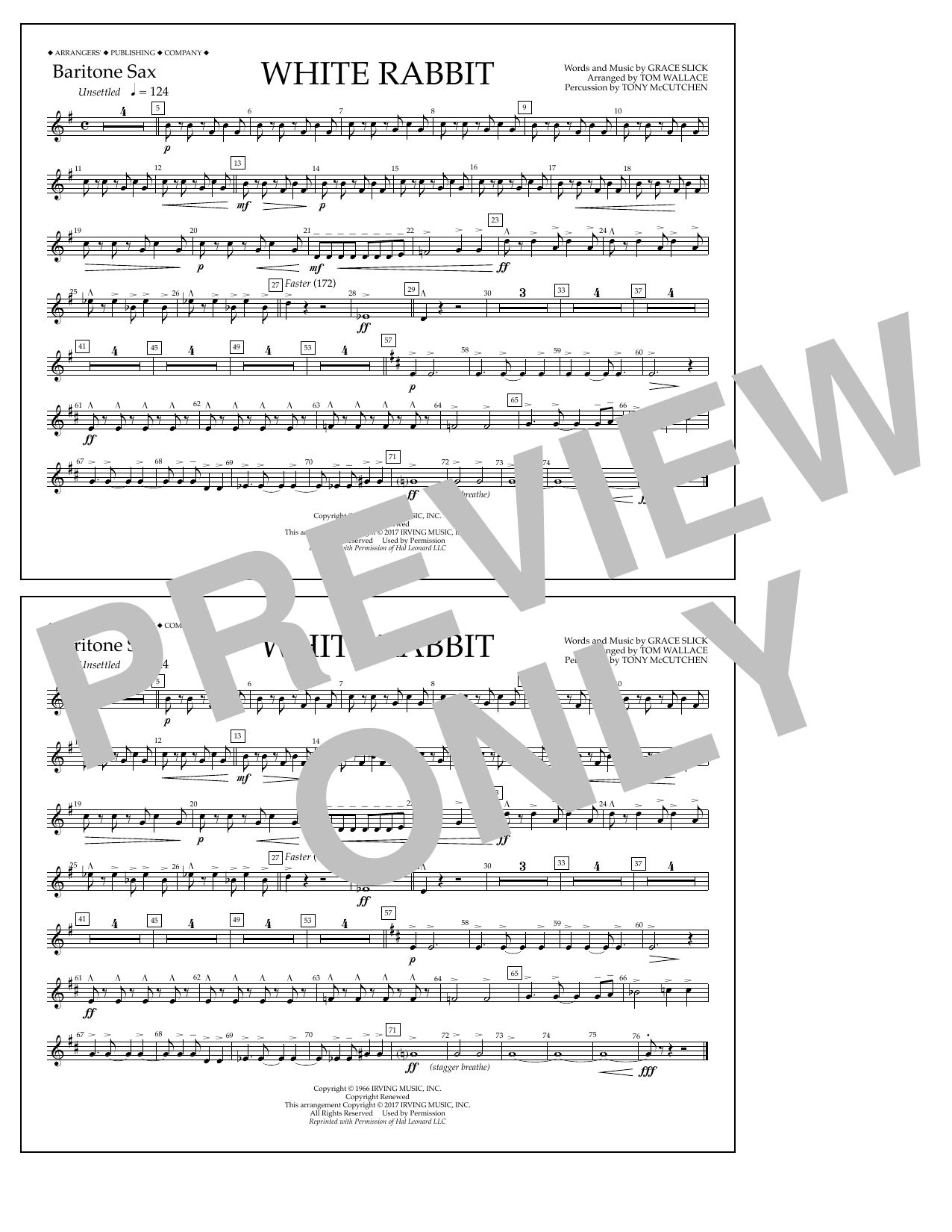 Download Tom Wallace White Rabbit - Baritone Sax Sheet Music and learn how to play Marching Band PDF digital score in minutes