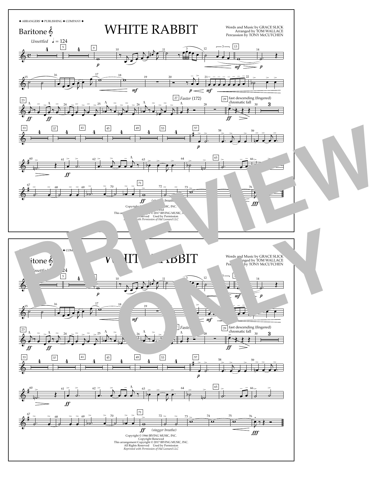 Download Tom Wallace White Rabbit - Baritone T.C. Sheet Music and learn how to play Marching Band PDF digital score in minutes