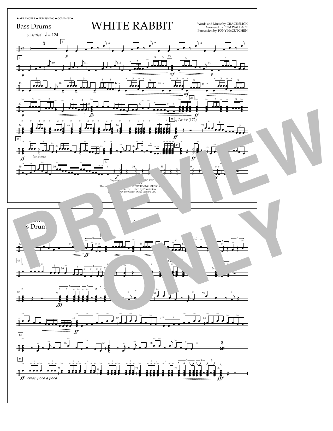 Download Tom Wallace White Rabbit - Bass Drums Sheet Music and learn how to play Marching Band PDF digital score in minutes