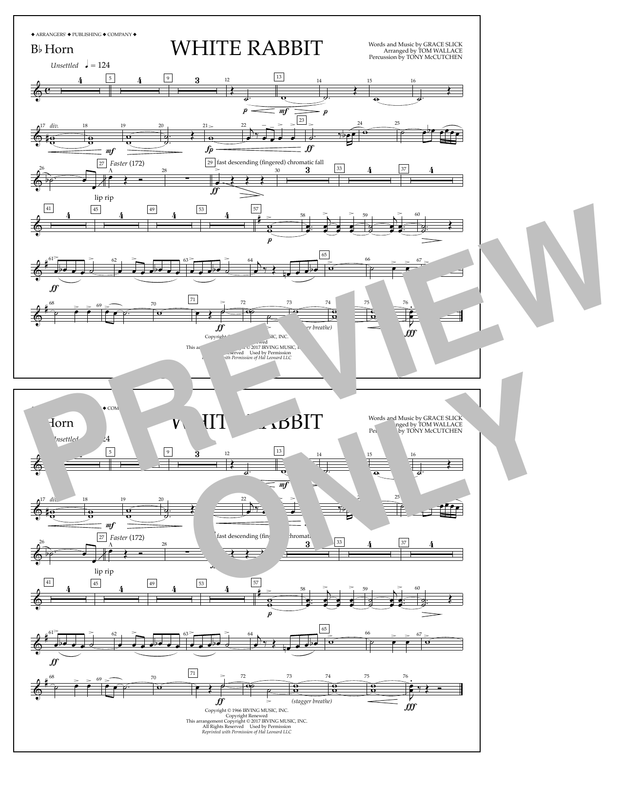 Download Tom Wallace White Rabbit - Bb Horn Sheet Music and learn how to play Marching Band PDF digital score in minutes