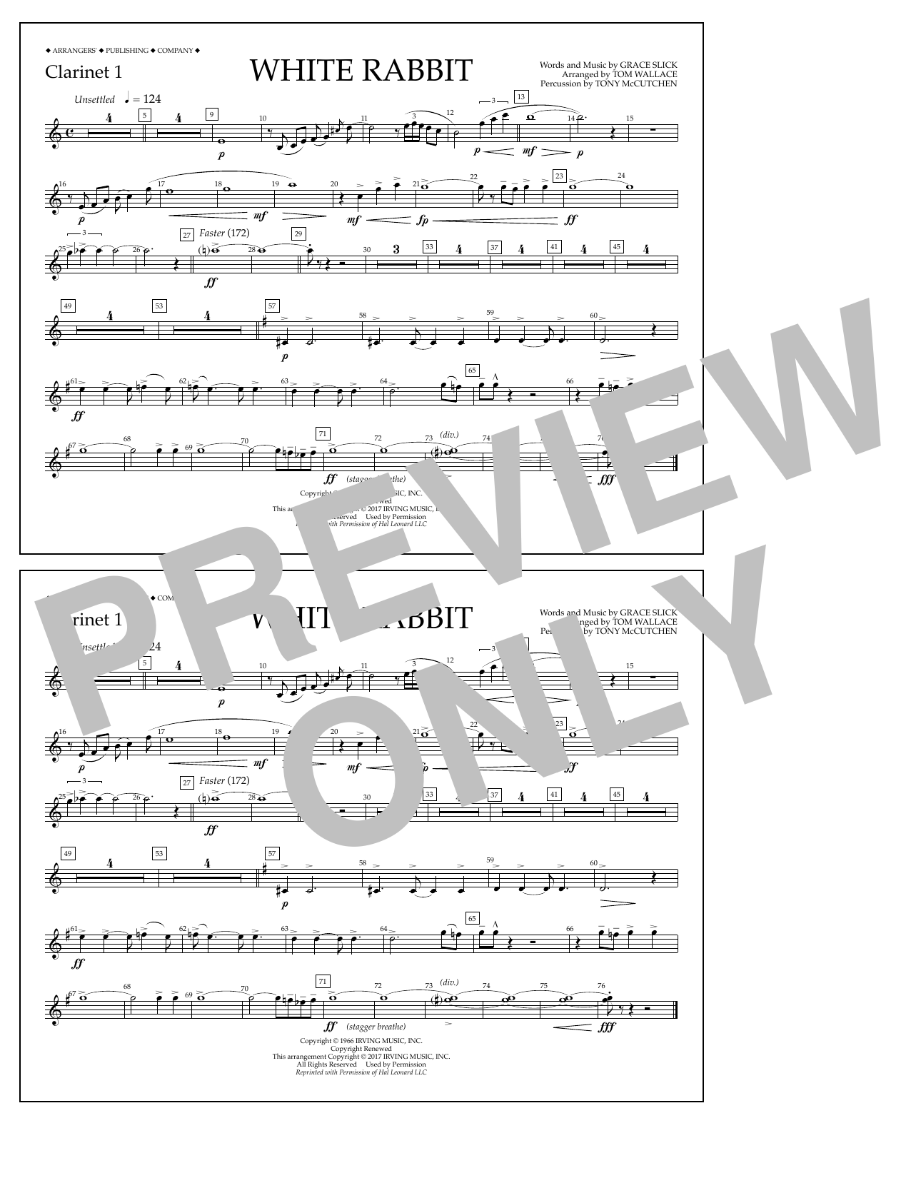 Download Tom Wallace White Rabbit - Clarinet 1 Sheet Music and learn how to play Marching Band PDF digital score in minutes