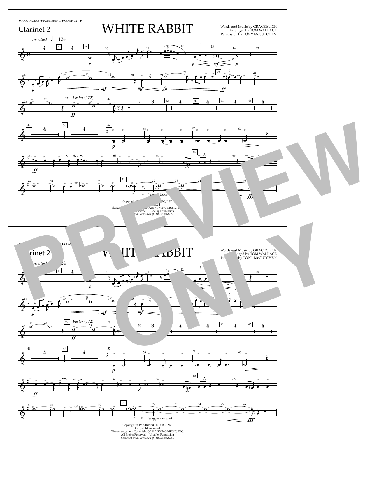 Download Tom Wallace White Rabbit - Clarinet 2 Sheet Music and learn how to play Marching Band PDF digital score in minutes