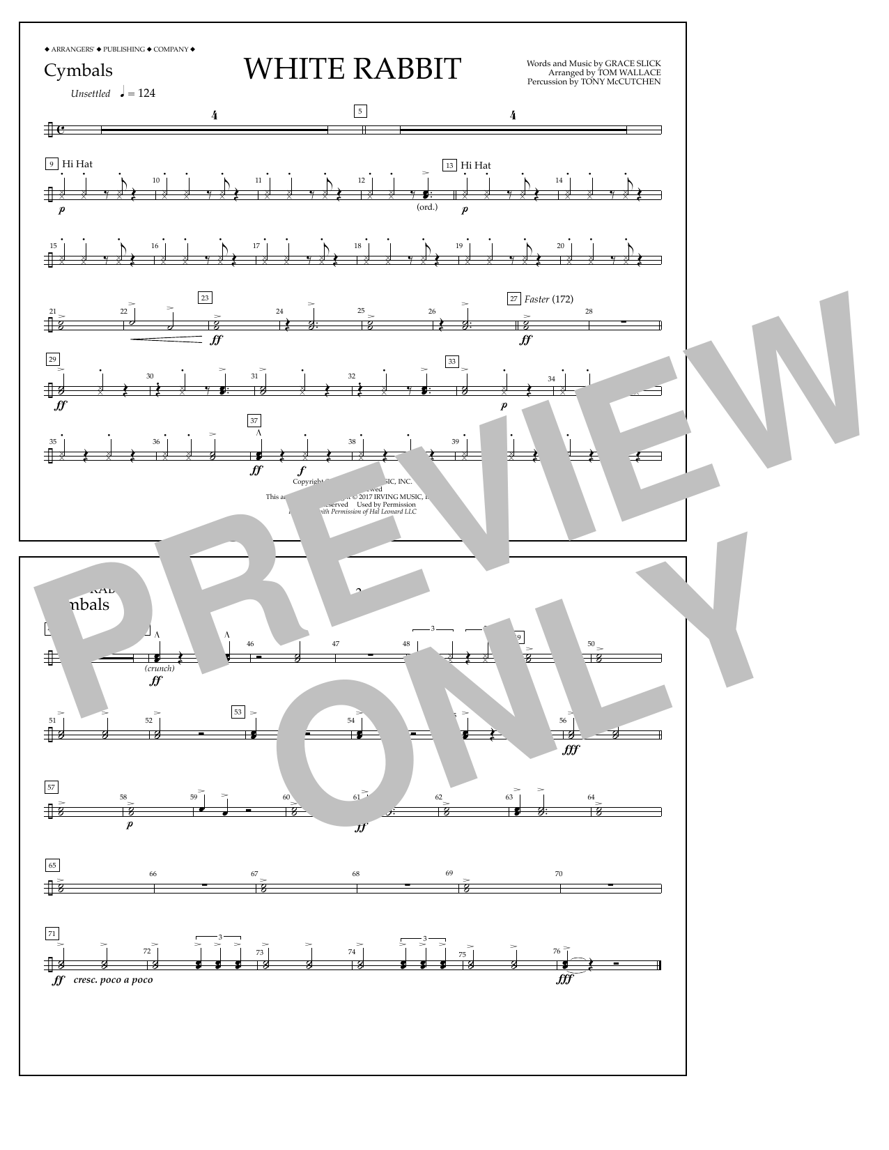 Download Tom Wallace White Rabbit - Cymbals Sheet Music and learn how to play Marching Band PDF digital score in minutes