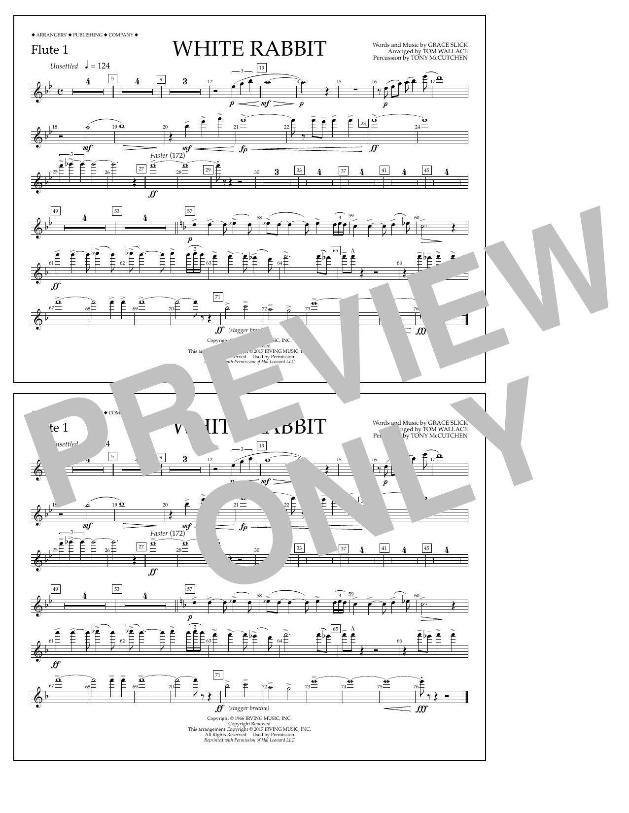 Download Tom Wallace White Rabbit - Flute 1 Sheet Music and learn how to play Marching Band PDF digital score in minutes