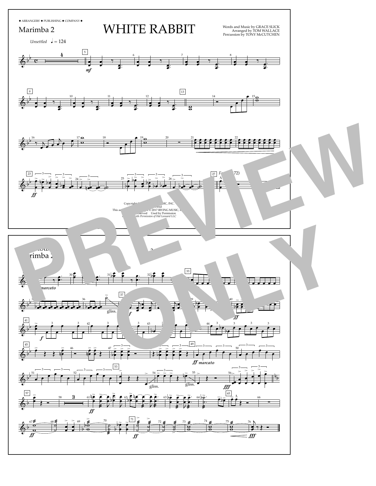 Download Tom Wallace White Rabbit - Marimba 2 Sheet Music and learn how to play Marching Band PDF digital score in minutes