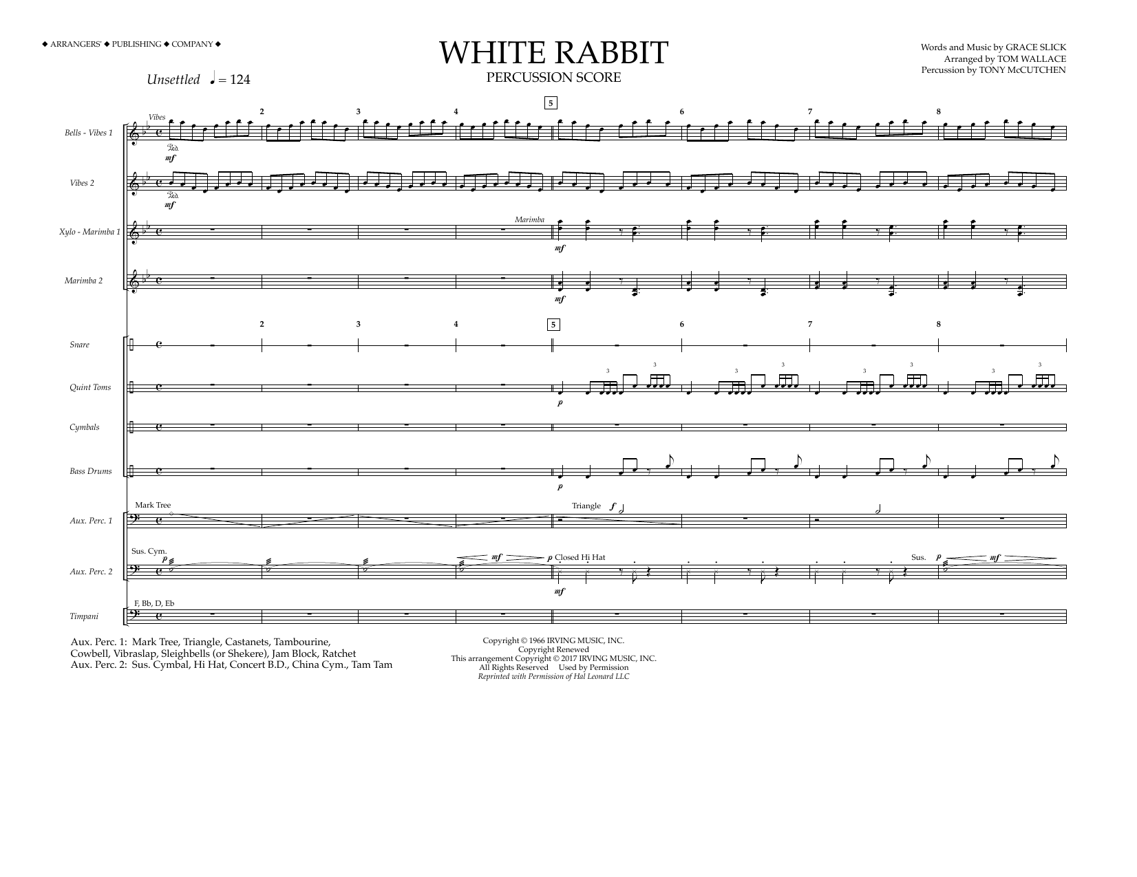 Download Tom Wallace White Rabbit - Percussion Score Sheet Music and learn how to play Marching Band PDF digital score in minutes