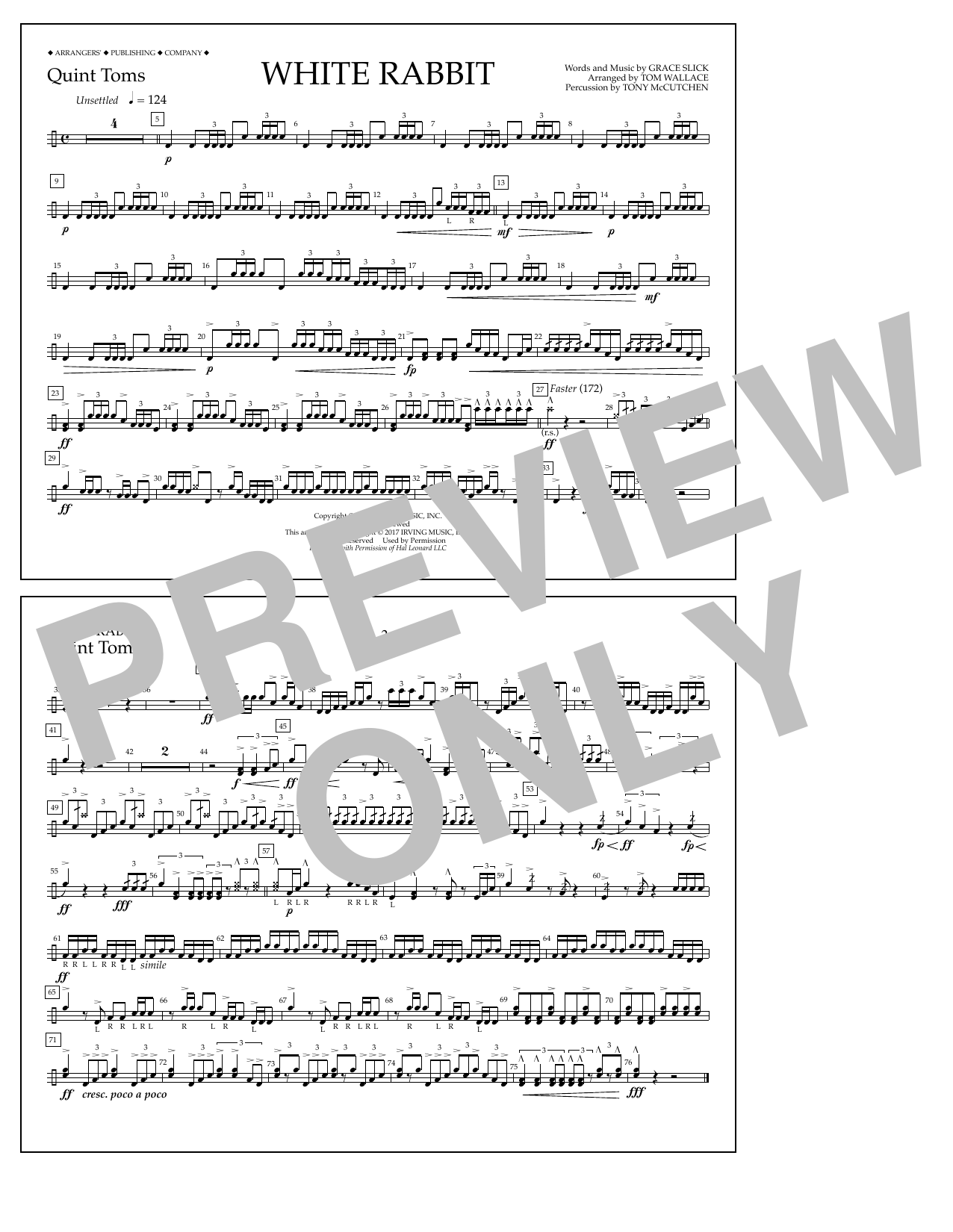 Download Tom Wallace White Rabbit - Quint-Toms Sheet Music and learn how to play Marching Band PDF digital score in minutes
