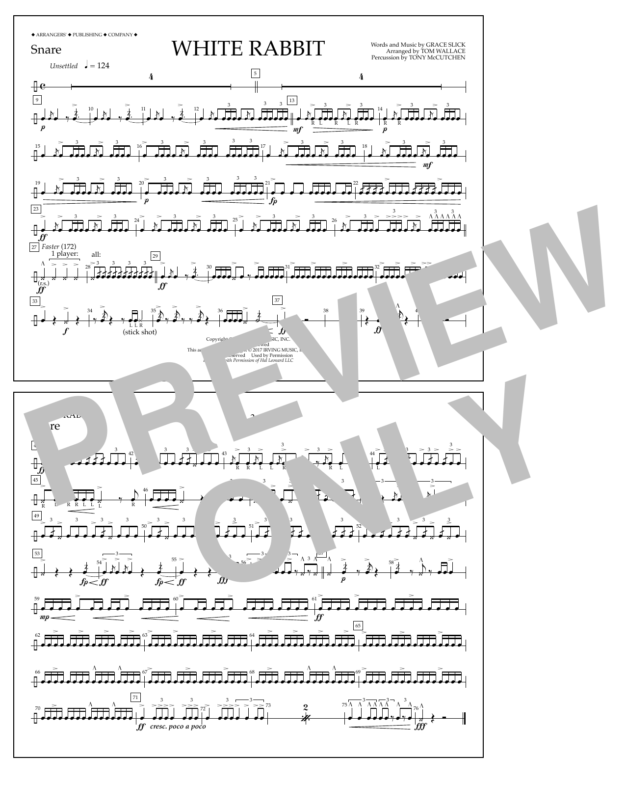 Download Tom Wallace White Rabbit - Snare Sheet Music and learn how to play Marching Band PDF digital score in minutes