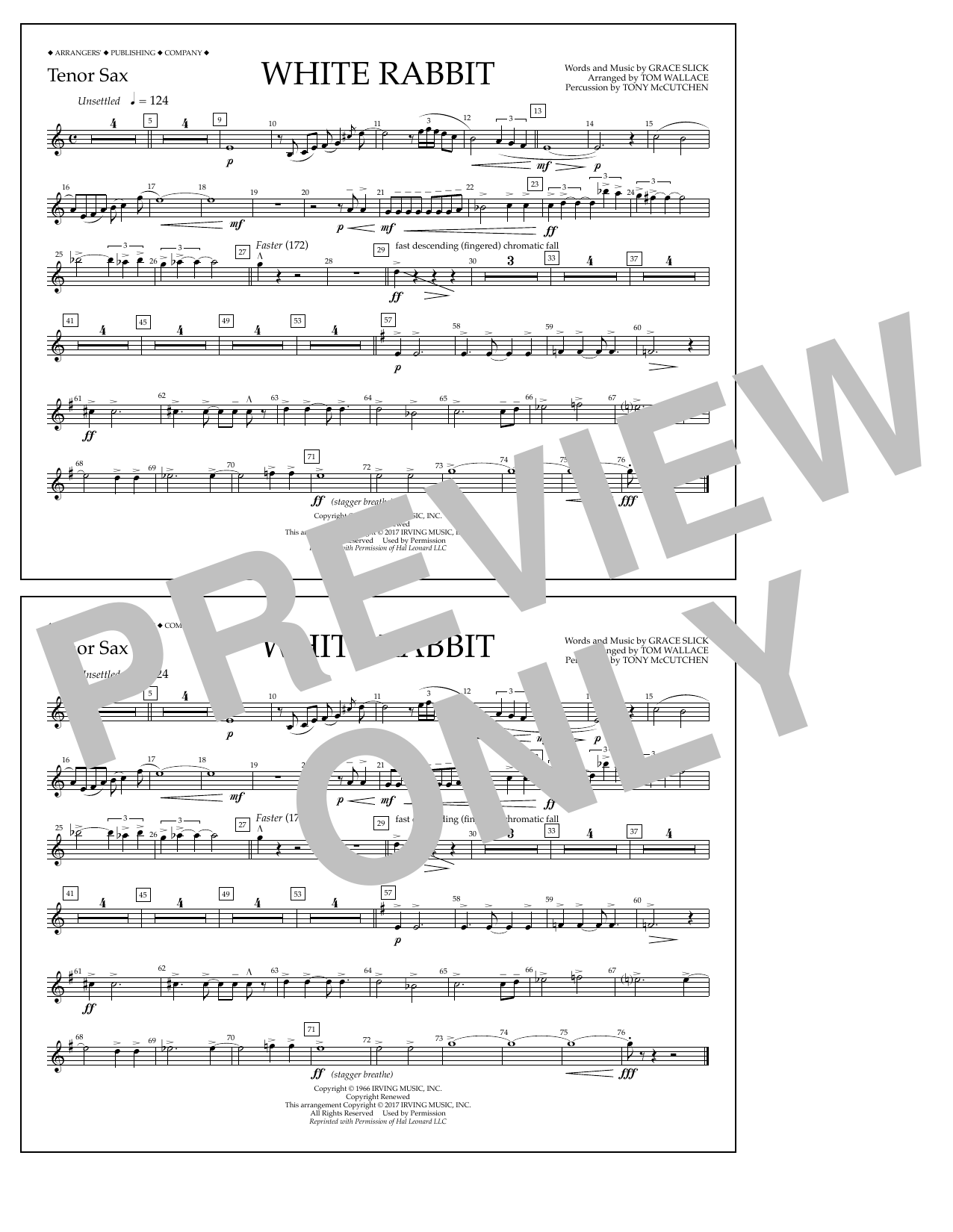 Download Tom Wallace White Rabbit - Tenor Sax Sheet Music and learn how to play Marching Band PDF digital score in minutes