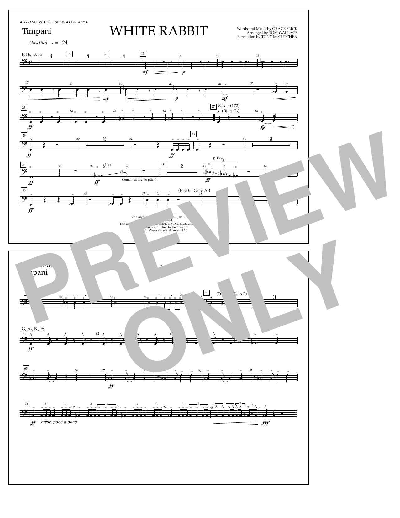 Download Tom Wallace White Rabbit - Timpani Sheet Music and learn how to play Marching Band PDF digital score in minutes