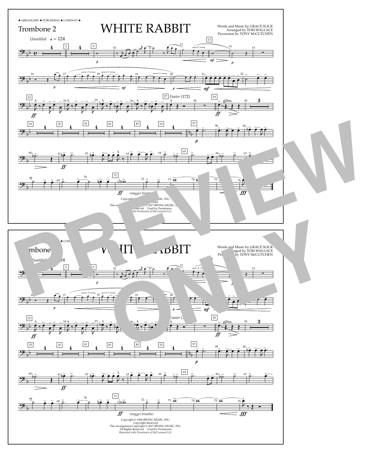 Download Tom Wallace White Rabbit - Trombone 2 Sheet Music and learn how to play Marching Band PDF digital score in minutes