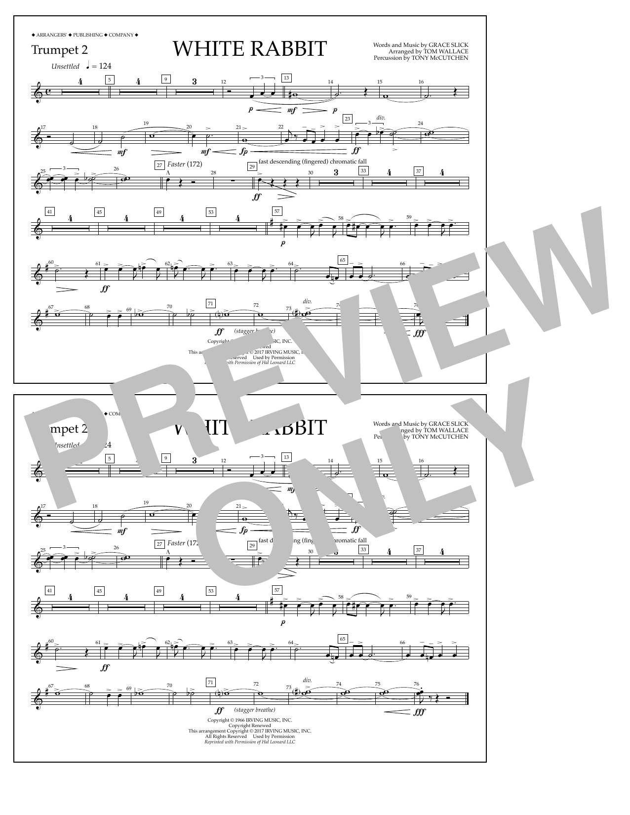 Download Tom Wallace White Rabbit - Trumpet 2 Sheet Music and learn how to play Marching Band PDF digital score in minutes