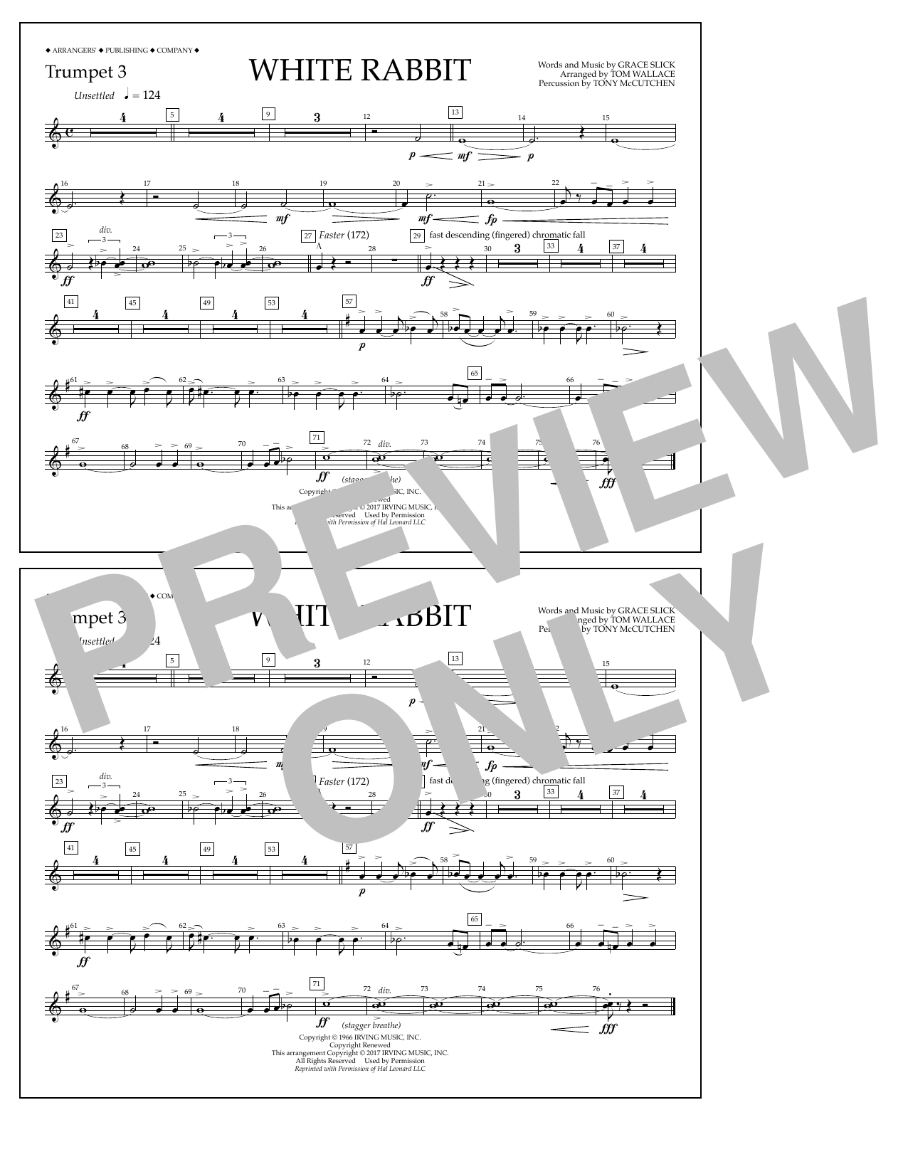 Download Tom Wallace White Rabbit - Trumpet 3 Sheet Music and learn how to play Marching Band PDF digital score in minutes