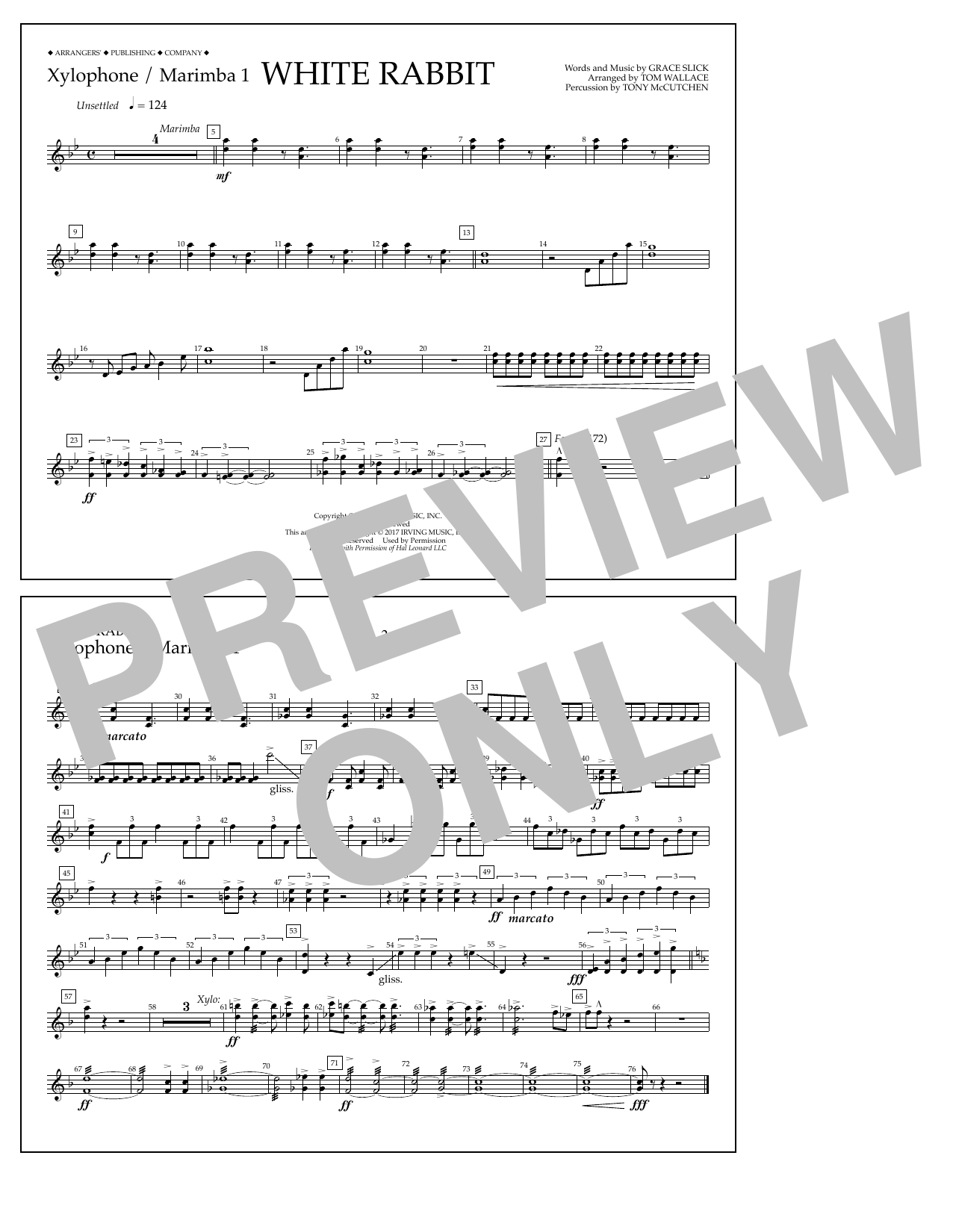 Download Tom Wallace White Rabbit - Xylo./Marimba 1 Sheet Music and learn how to play Marching Band PDF digital score in minutes