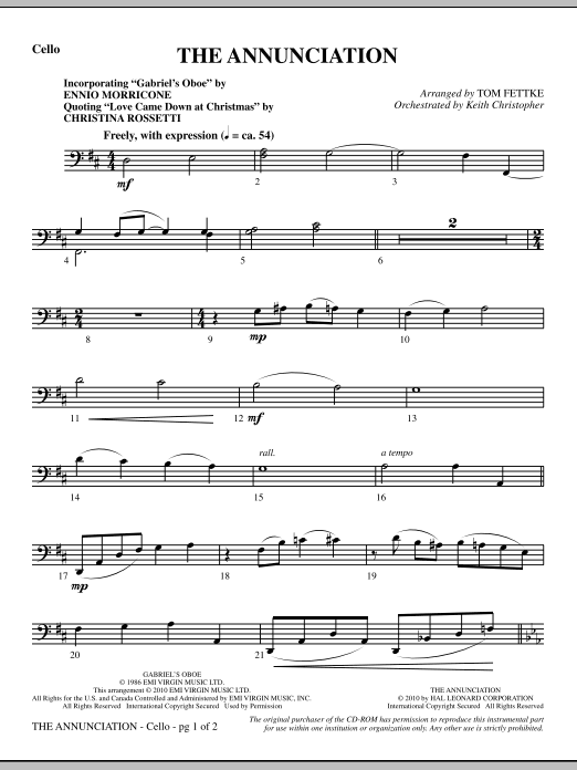 Tom Fettke The Annunciation Incorporating Gabriel S Oboe Cello Sheet Music Notes