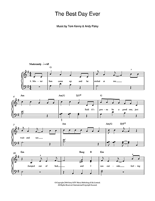 Download Tom Kenny & Andy Paley The Best Day Ever (from The SpongeBob SquarePants Movie) Sheet Music and learn how to play Easy Piano PDF digital score in minutes