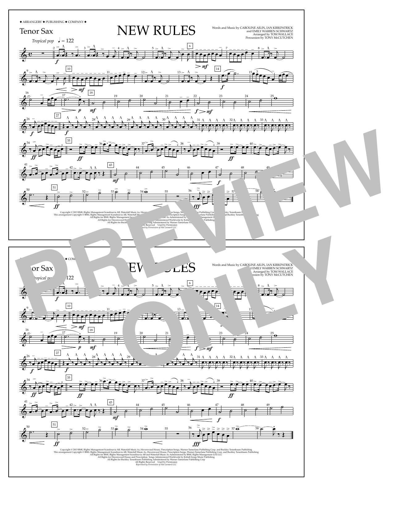 Tom Wallace "New Rules Tenor Sax" Sheet Music Notes Download