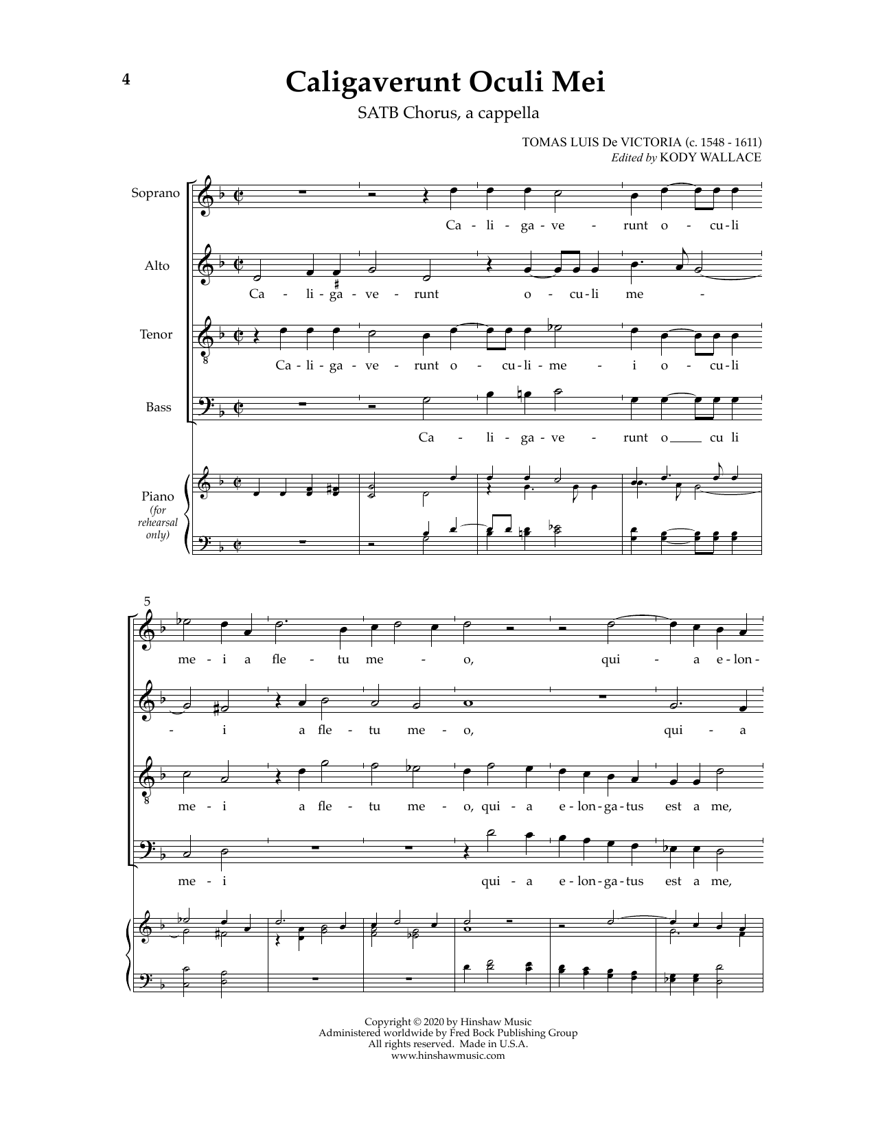 Download Tomas Luis de Victoria Caligaverunt Oculi Mei Sheet Music and learn how to play SATB Choir PDF digital score in minutes