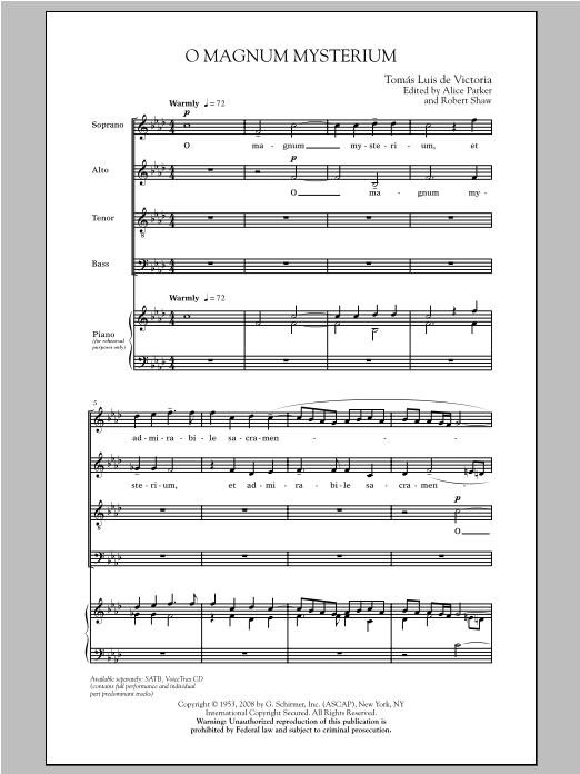 Download Robert Shaw O Magnum Mysterium Sheet Music and learn how to play SATB PDF digital score in minutes