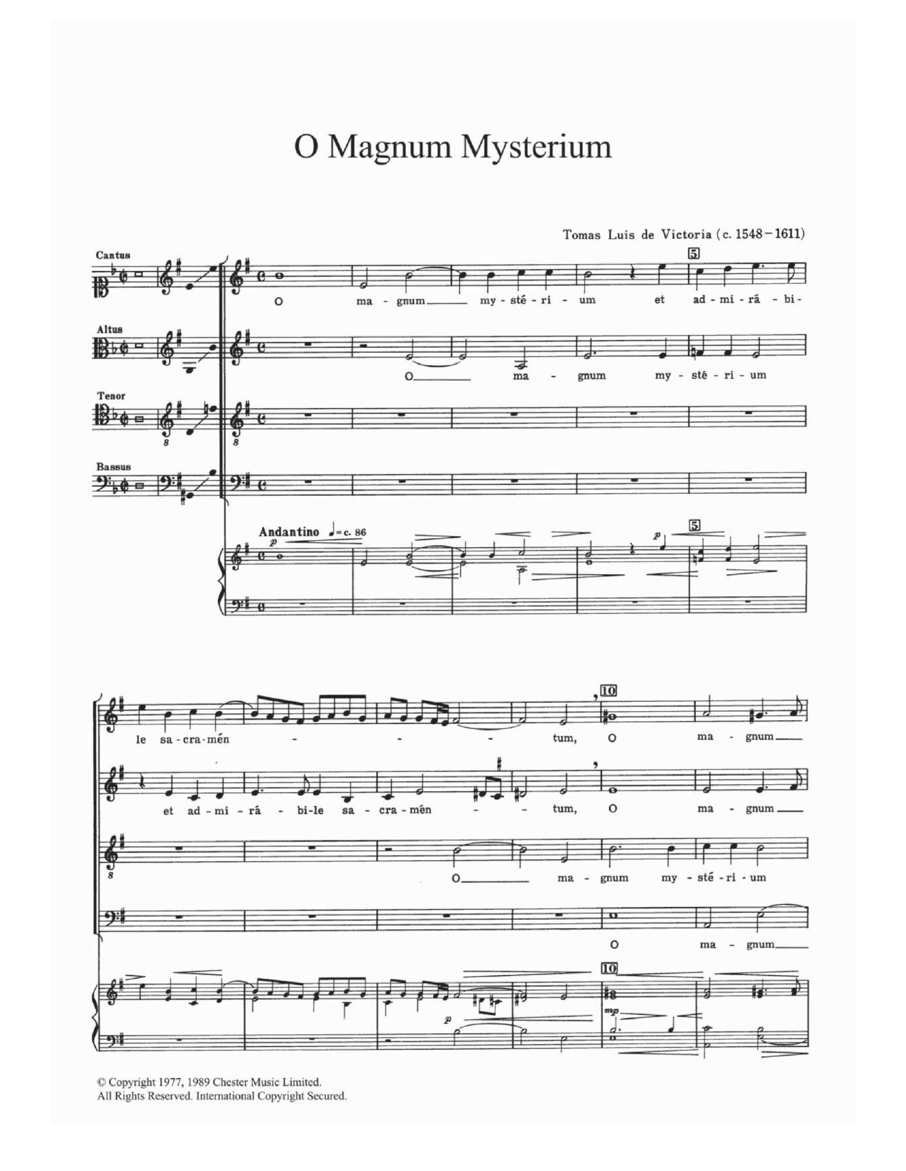 Download Tomas Luis De Victoria O Magnum Mysterium Sheet Music and learn how to play SATB PDF digital score in minutes