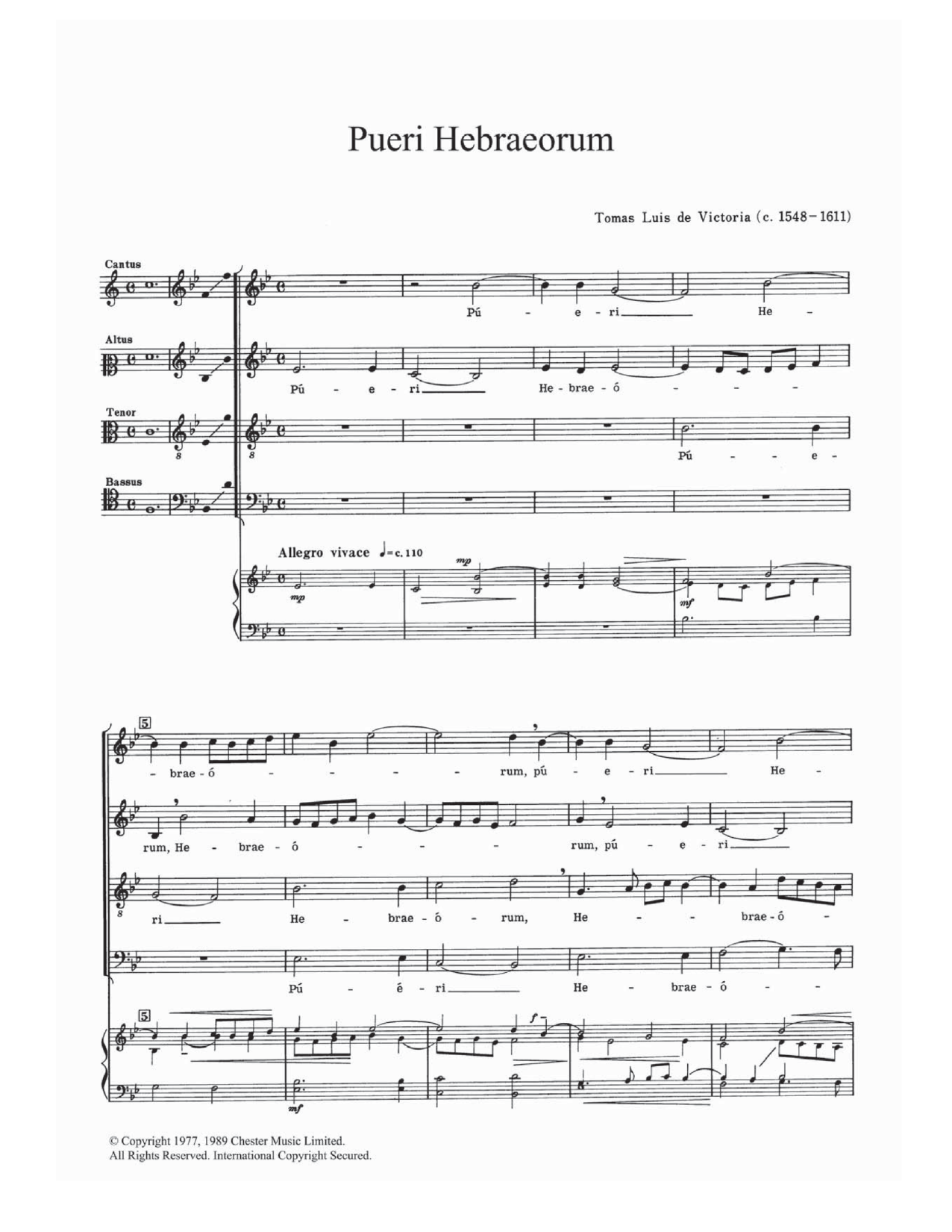 Download Tomas Luis De Victoria Pueri Hebraeorum Sheet Music and learn how to play SATB PDF digital score in minutes