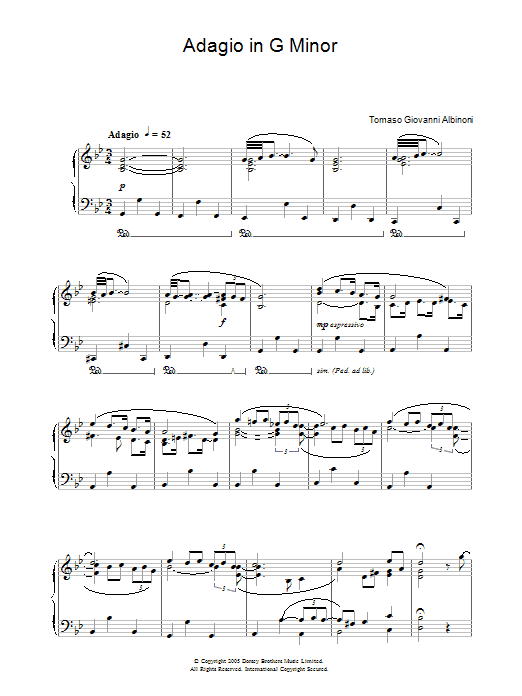 Download Tomaso Albinoni Adagio in G Minor Sheet Music and learn how to play Piano PDF digital score in minutes