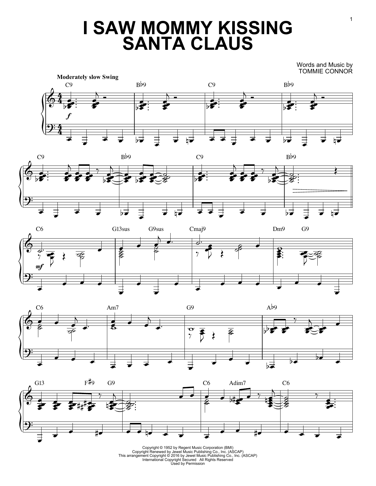 Download Tommie Connor I Saw Mommy Kissing Santa Claus Sheet Music and learn how to play Piano PDF digital score in minutes