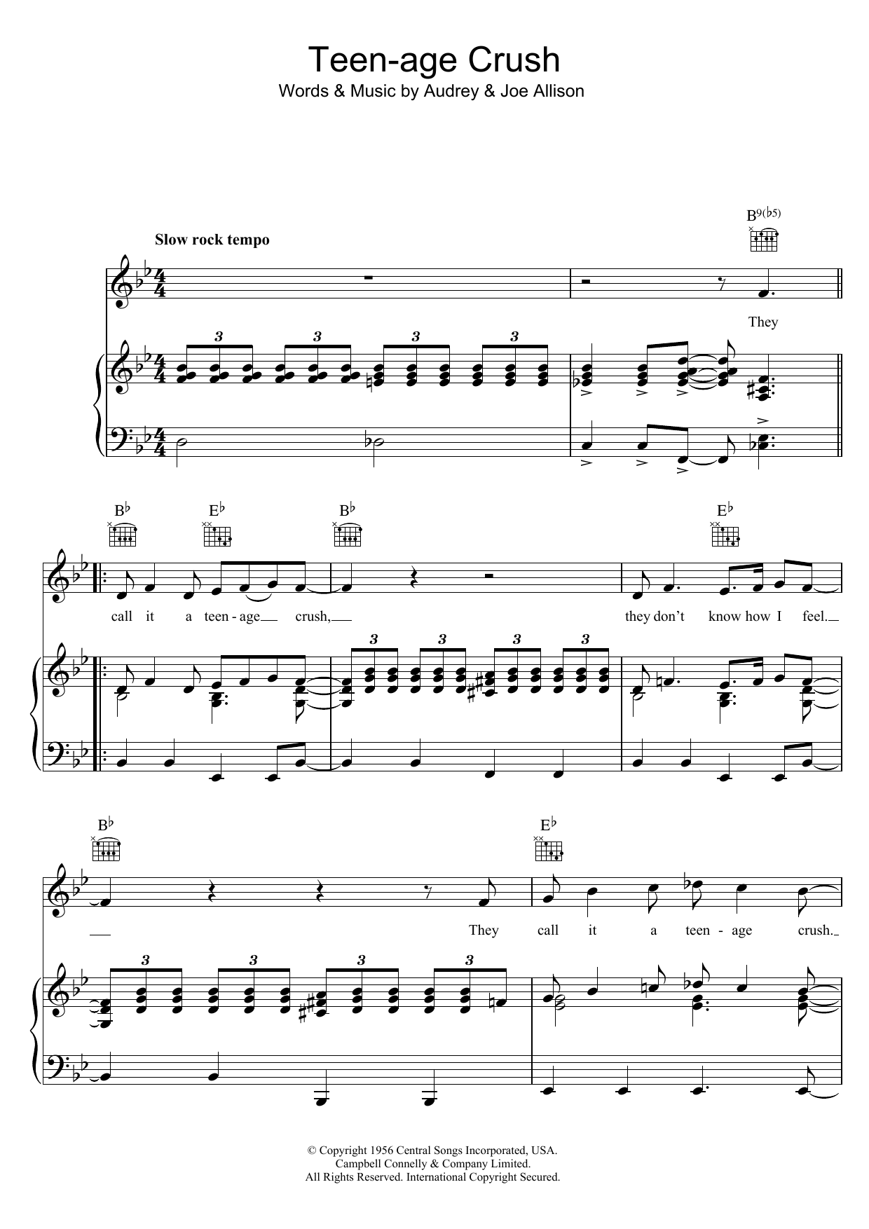 Download Tommy Sands Teen-Age Crush Sheet Music and learn how to play Piano, Vocal & Guitar (Right-Hand Melody) PDF digital score in minutes